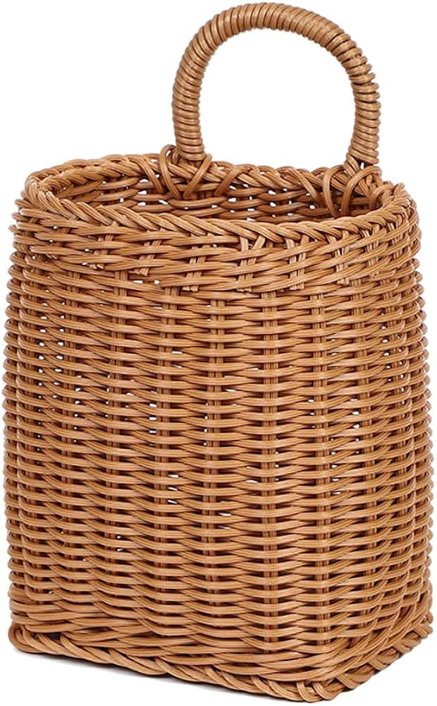 Hanging Woven Storage Basket, Hanging Wall Basket Artificial Wicker Storage Basket Portable Wall ... | Amazon (US)