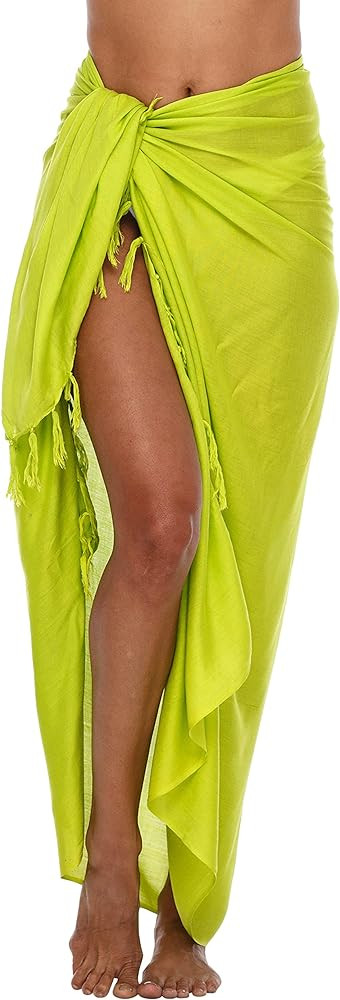 SHU-SHI Women's Sarong Swimsuit Coverup Long Pareo Beach Wrap with Coconut Clip | Amazon (US)