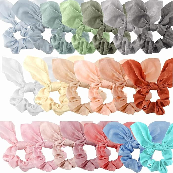 20 Pack Hair Scrunchies for Girls and Women, Satin Scrunchies for Thick Hair with Bow, Bunny Ear ... | Amazon (US)