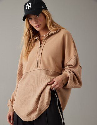 AE Oversized Quarter Zip Sweatshirt | American Eagle Outfitters (US & CA)