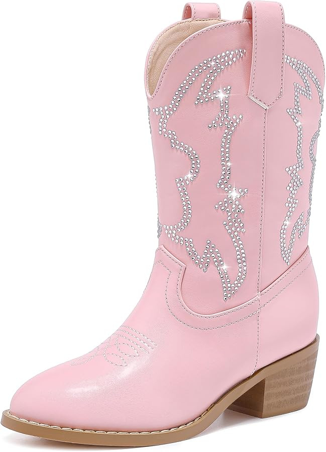 Girls Cowboy Boots Pull On Cowgirl Boots Pointed Toe Mid Calf Western Boots for Little Kid Big Ki... | Amazon (US)