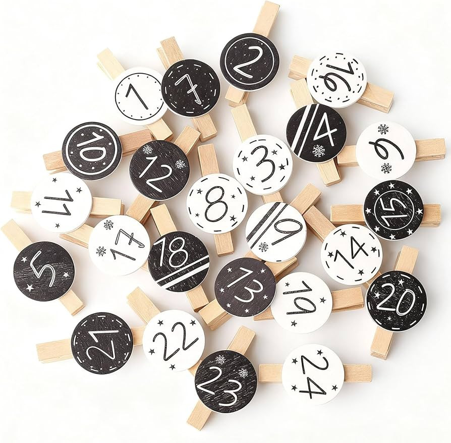 DAHI 1-24 Wood Number Clothespins Christmas Advent Calendar 48pcs Round Advent Calendar Numbers W... | Amazon (US)