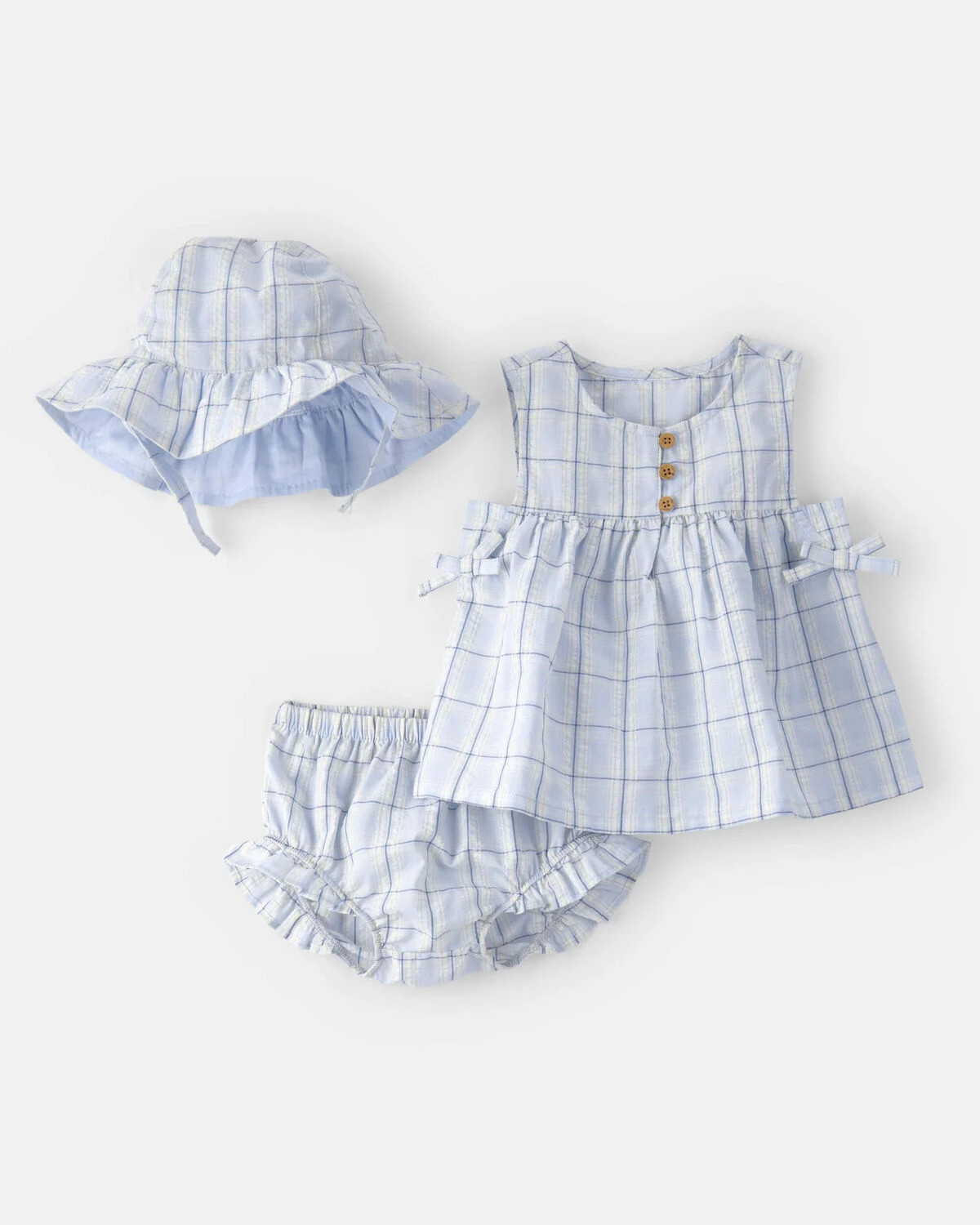Baby Girl 3-Piece Gingham Hat, Top & Short Set - Blue | Carter's Inc