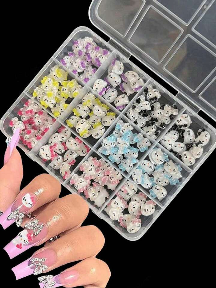 Sanrio 120pcs Of 3D Nail Art Accessories, Sanrio Cartoon Hello Kitty 3D Nail Decorations, Sanrio Nail Accessory Set, Fragrance-Free Nail Jewelry, Suitable For Nail Art, Crafts, Hair Accessories, And Phone Cases. | SHEIN