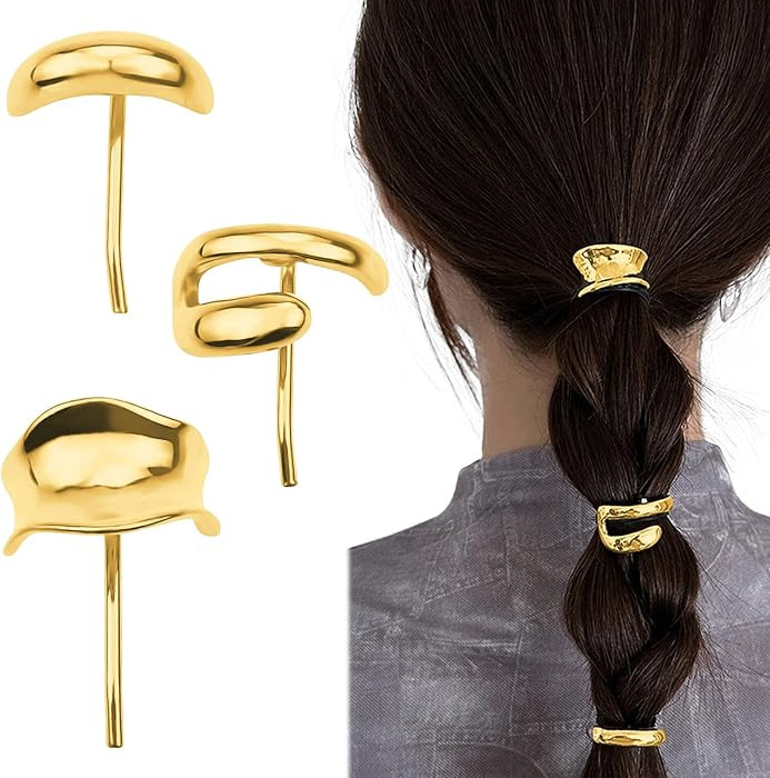 Aswewamt 3 Pcs Gold French Hair Clips, 1Inch Metal High Ponytail Hair Buckles Decorative Barrette... | Amazon (US)