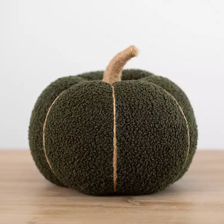 New! Dark Green Sherpa Harvest Plush Pumpkin, 7.5 in. | Kirkland's Home