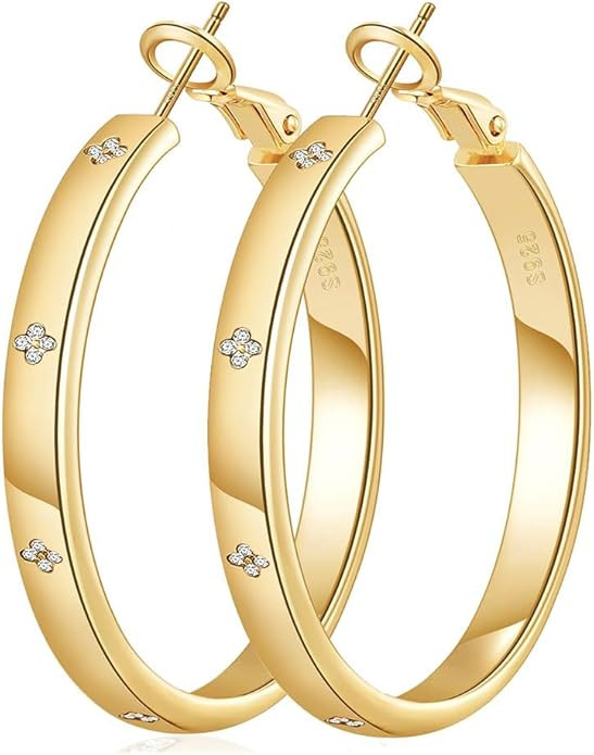 OOOPEL 4mm Wide S925 Sterling Silver Hoop Earrings Large Hoops Earring for Women Hypoallergenic E... | Amazon (US)