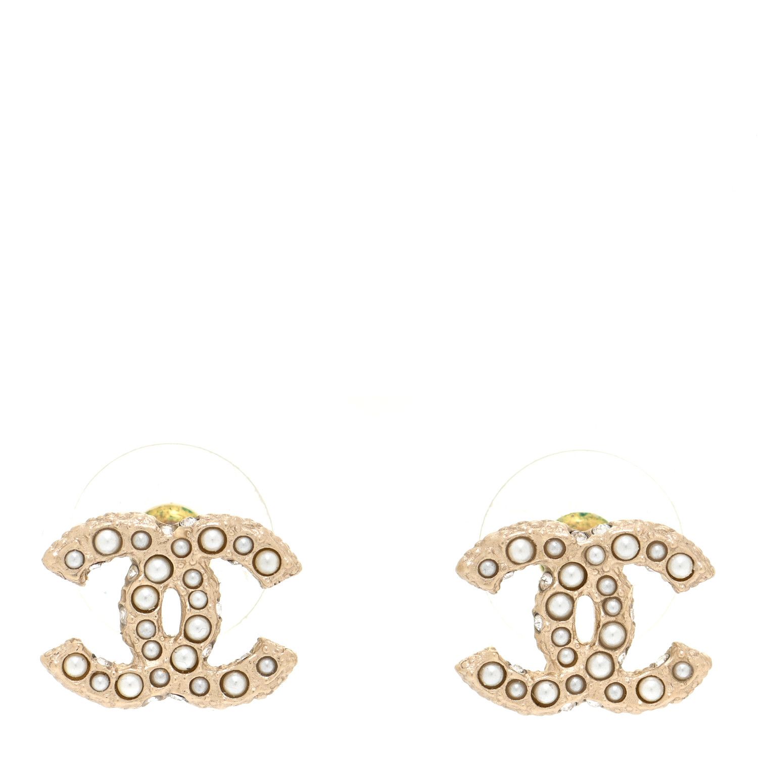 CHANEL Pearl Crystal CC Stud Earrings Gold | FASHIONPHILE | Fashionphile