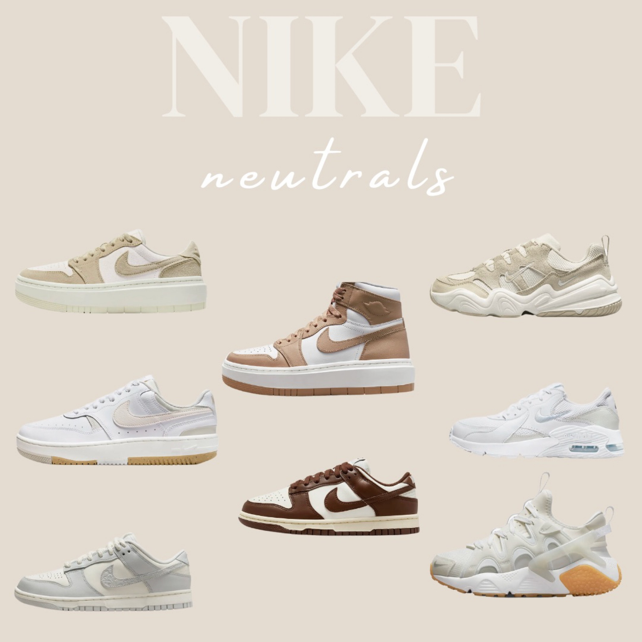 Nike Sneakers - neutral sneakers - neutral fashion shoes - natural aesthetic- casual sneakers.

The perfect fashion sneakers to add to your collection. And of course I’m loving the neutral colors. Brown, taupe, tan, white, ivory…these Nike shoes are a must! 

#LTKFind #LTKunder100 #LTKshoecrush