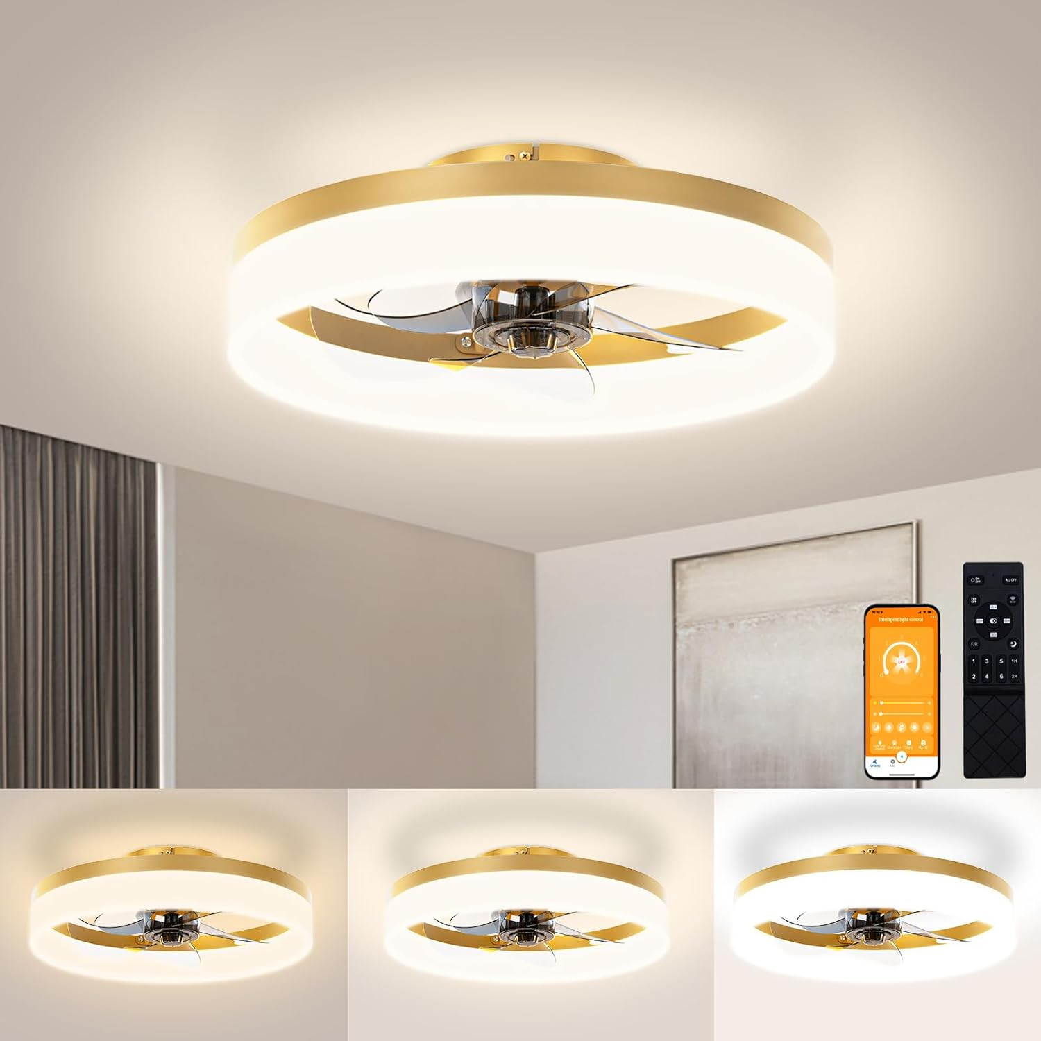 VOLISUN Low Profile Ceiling Fans with Lights and Remote,15.7in Modern Ceiling Fan Flush Mount, 30... | Amazon (US)