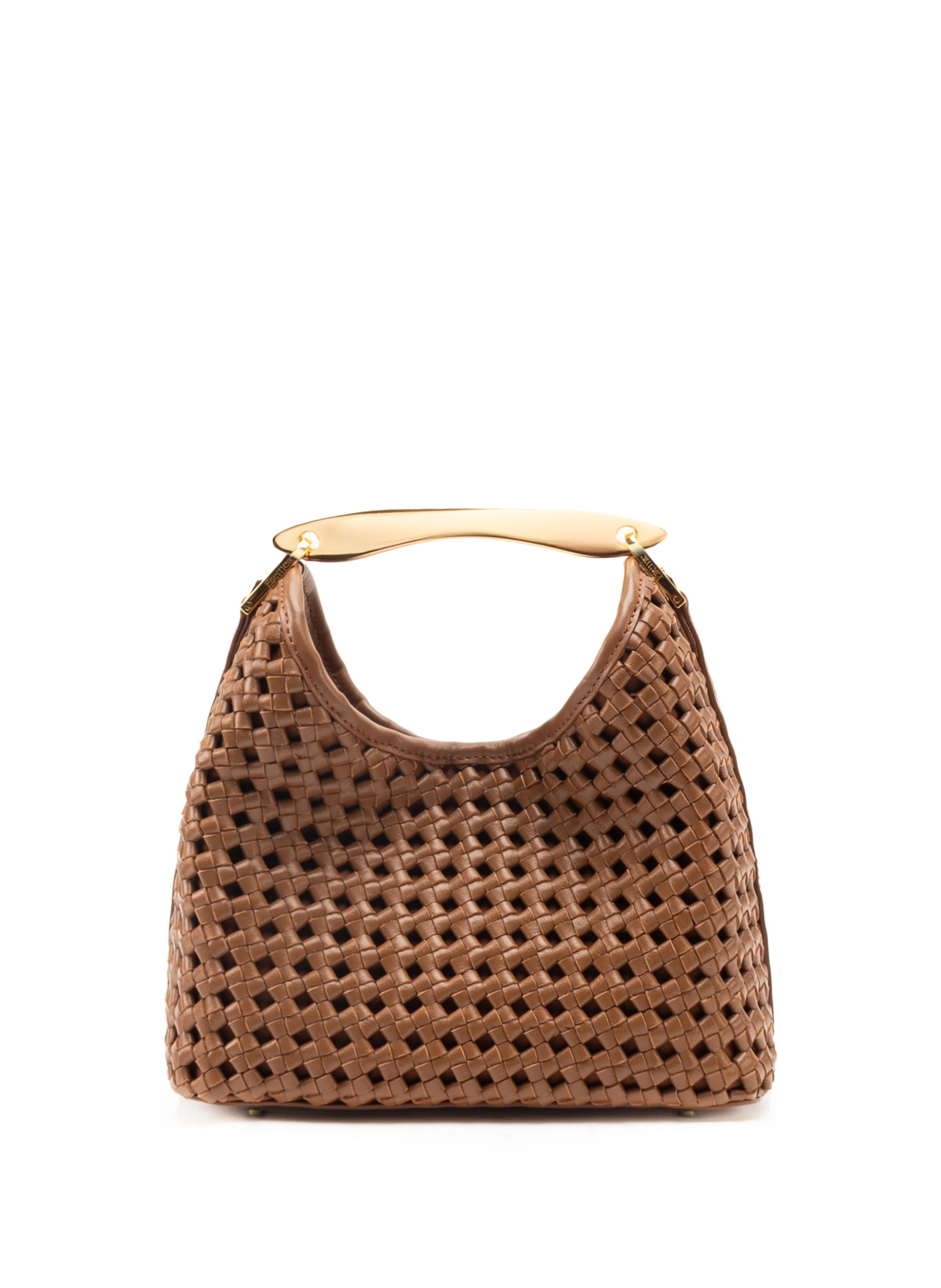 Small Boomerang Woven Leather Cognac - Luxury Woven Tote - Elleme | Elleme