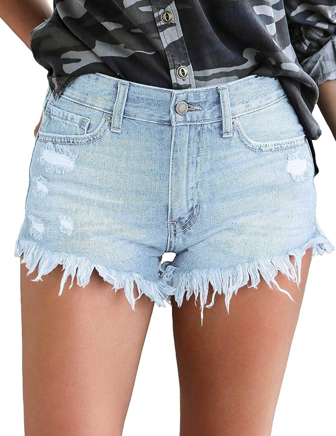 luvamia Women's Mid Rise Shorts Frayed Raw Hem Ripped Denim Jean Shorts | Amazon (US)