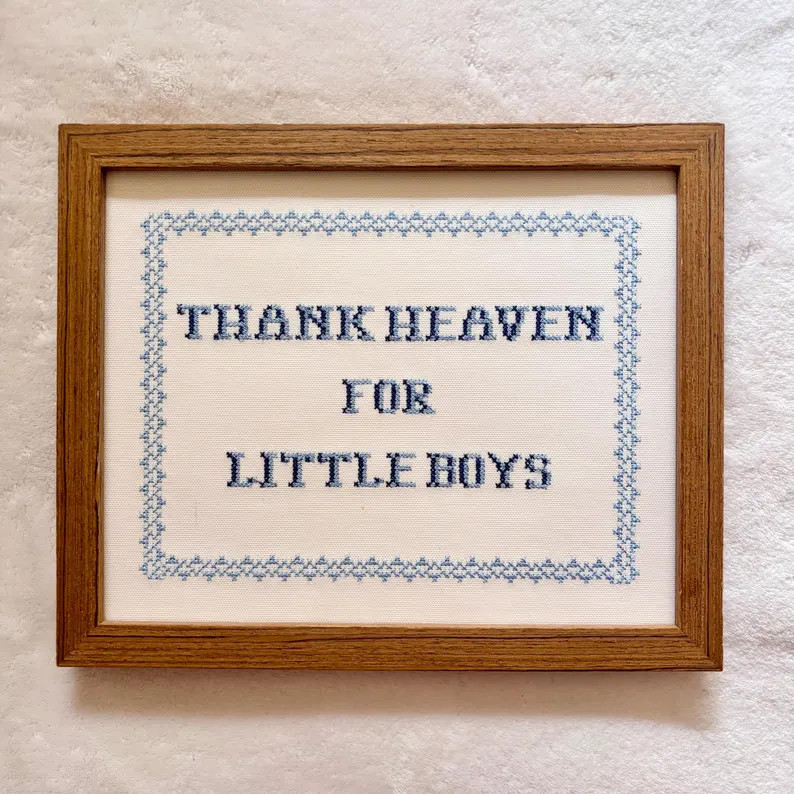 Embroidered "Thank Heaven for Little Boys" Sign, Blue Nursery Wall Art, Baptism Gift | Etsy (Global)