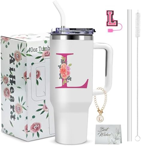 40oz Initial Tumbler,Personalized Gift for Women,Sister,Wife,Best Friend,Monogrammed Gifts for Bi... | Amazon (US)