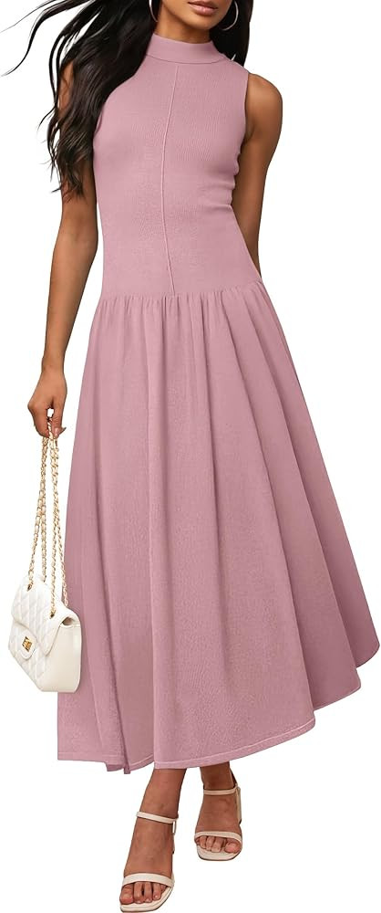 ZESICA Women's Summer Sleeveless Tank Maxi Dress 2025 Mock Neck Ribbed Knit High Waist Flowy Wedd... | Amazon (US)