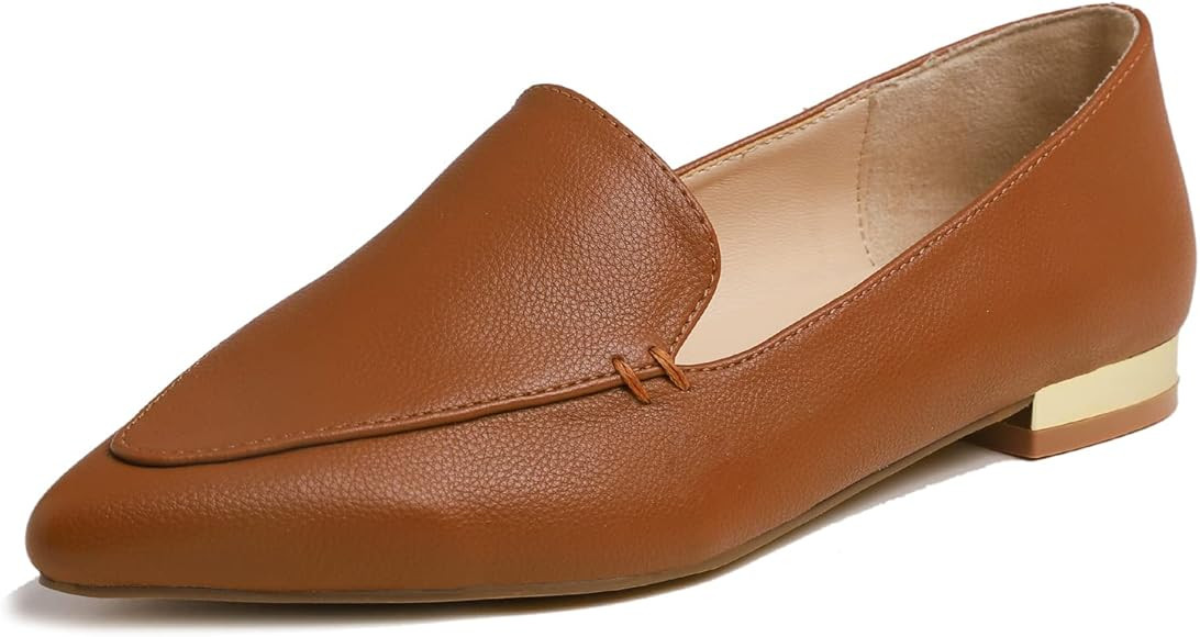 FEVERSOLE Women's Loafer Flat Pointed Deco Low Heel Fashion Slip On Dress Driving Office Shoes | Amazon (US)