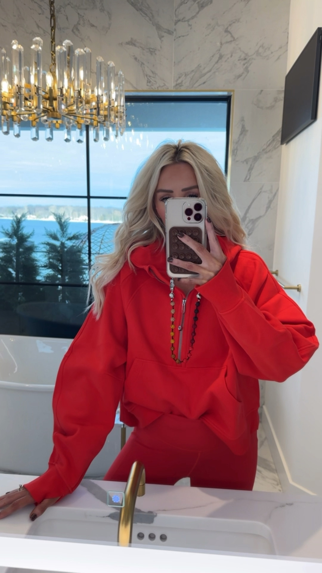 This NEW bright red quarter zip from lulu ❤️ I size up to the xl for a oversized look 