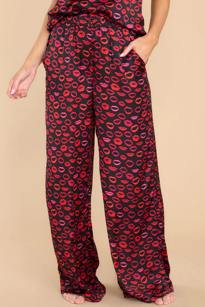 Kiss Me More Black Multi Print Pajama Pants | Red Dress 