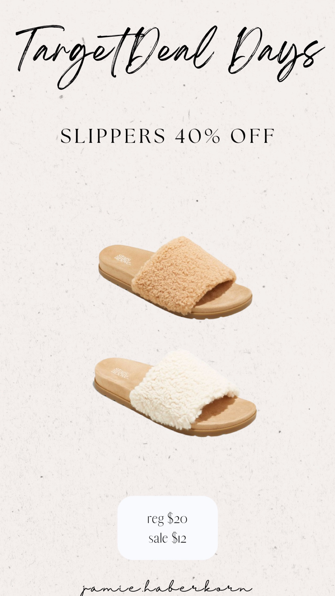 Target Deal Days - slippers 40% off


#targetdealdays #slippers #sale #targetsale #dealdays

#LTKunder50 #LTKstyletip #LTKsalealert