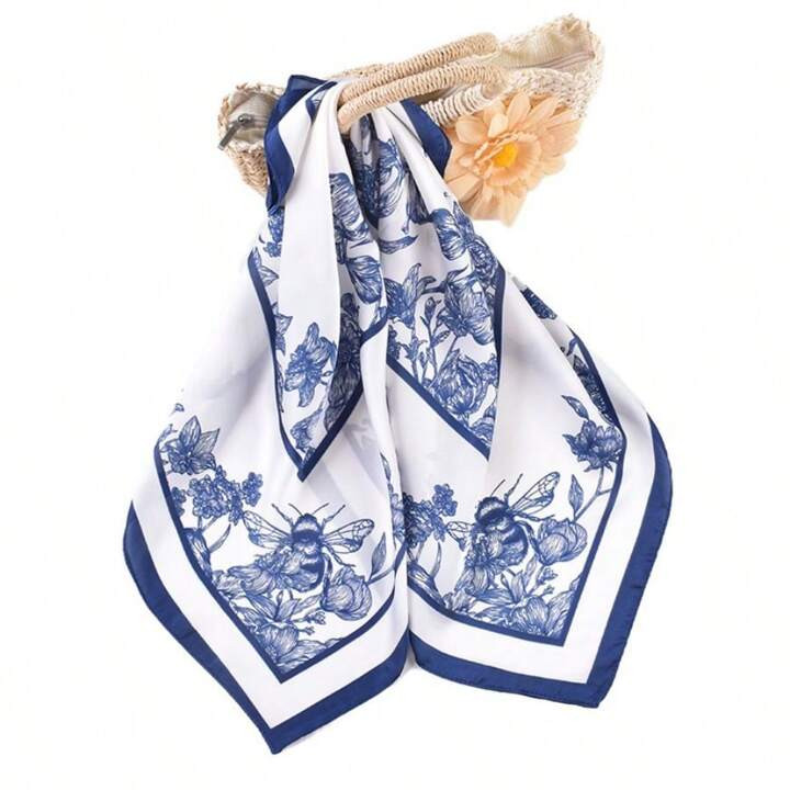 New Arrival Literary Style Floral Print Faux Silk Scarf Elegant Small Square Scarf Neck Scarf For... | SHEIN
