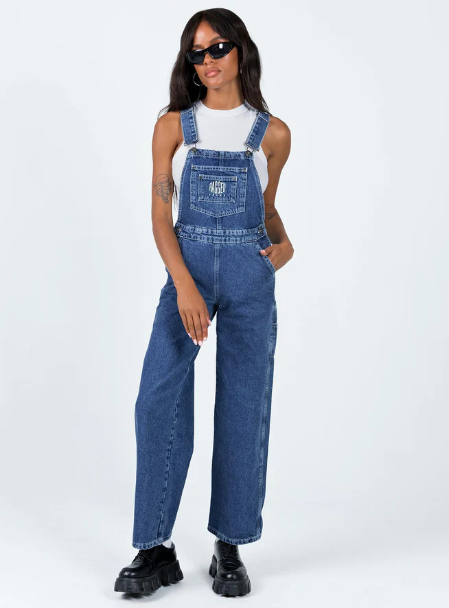 The Ragged Priest Dude Overalls Mid Blue | Princess Polly US