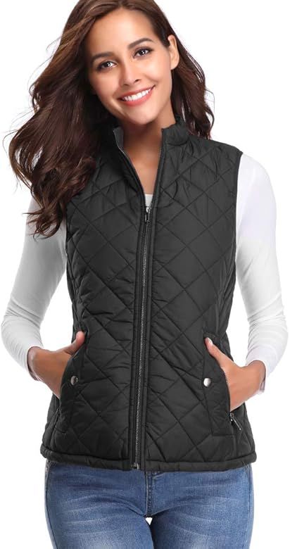 Women's Padded Vest, Stand Collar Lightweight Zip Quilted Gilet | Amazon (US)