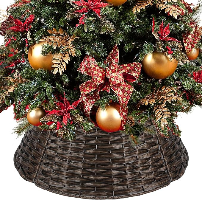 Christmas Tree Collar 26'' D Handmade Artificial Rattan Wicker Tree Collar Basket Christmas Woven... | Amazon (US)
