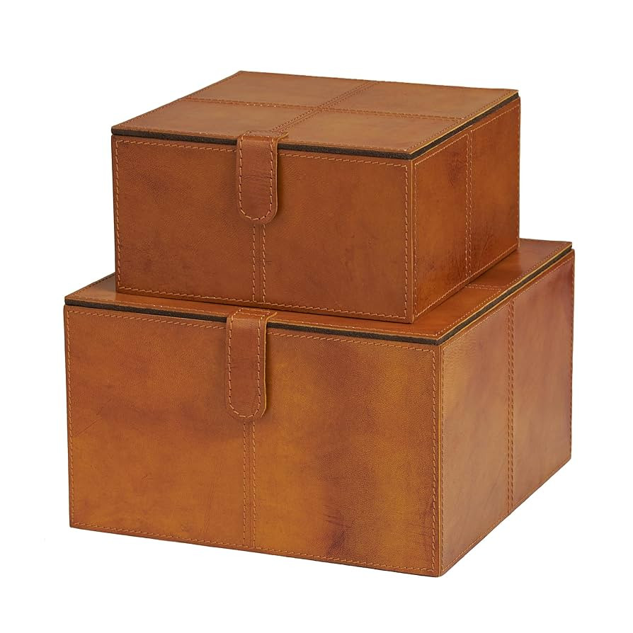 Deco 79 Leather Handmade Decorative Box Storage Decorative Keepsake Boxes with Snap Front Closure... | Amazon (US)