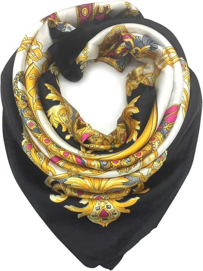 YOUR SMILE Silk Like Scarf Women's Fashion Pattern Large Square Satin Headscarf Headdress | Amazon (US)