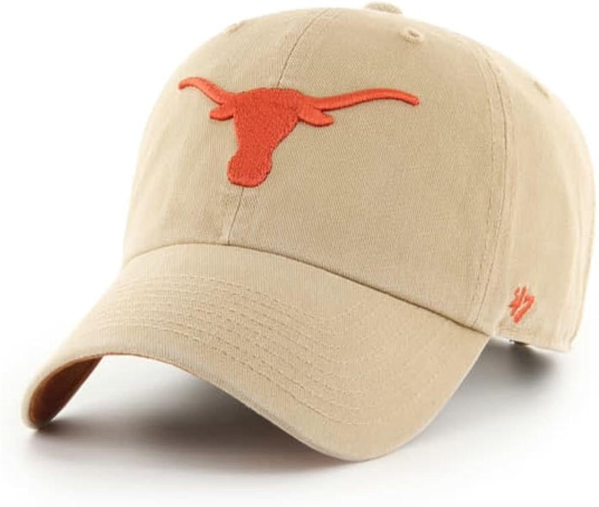47 Texas Longhorns Hat Mens Womens Clean Up Adjustable Cap, Khaki | Amazon (US)