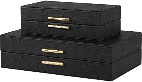 ZIKOUL Modern Decor Box Black Shagreen Leather Decorative boxes with lids for Home Decor Wooden B... | Amazon (US)