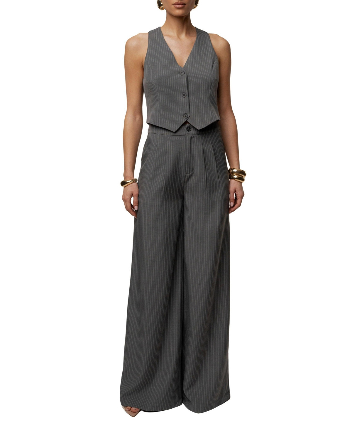 Jluxlabel Women's Relaxed Pinstripe Pant Set - Grey | Macy's