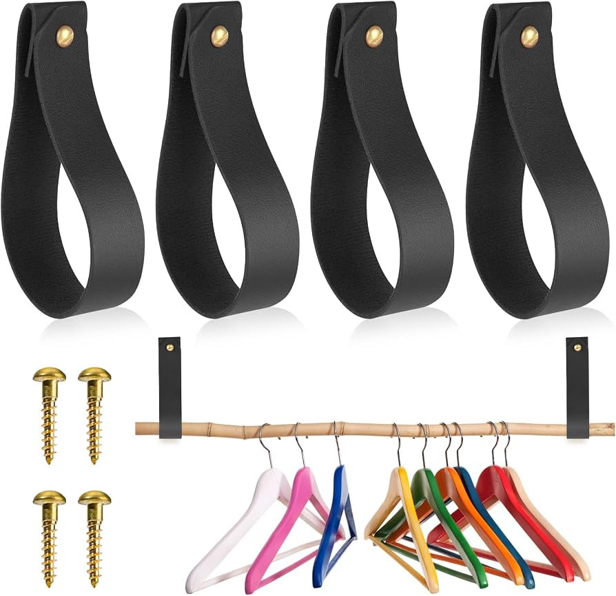 Leather Hook Lanyard, 4Pcs Wall Hanging Straps Hanger Towel Hook Curtain Rod Holder for Bathroom ... | Amazon (US)