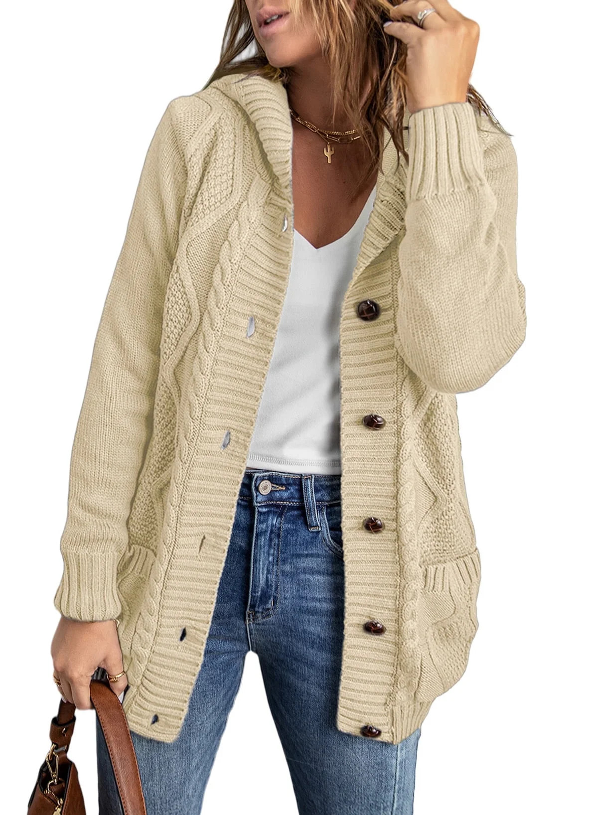 Eytino Hooded Cardigan Sweaters for Women Long Sleeve Button Down Knit Sweater Coat Outwear with ... | Walmart (US)