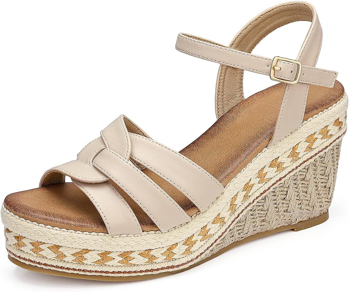 SHIBEVER Wedge Sandals For Women Dressy: Summer Womens Wedges Sandals Open Toe Espadrille Ankle Stra | Amazon (US)