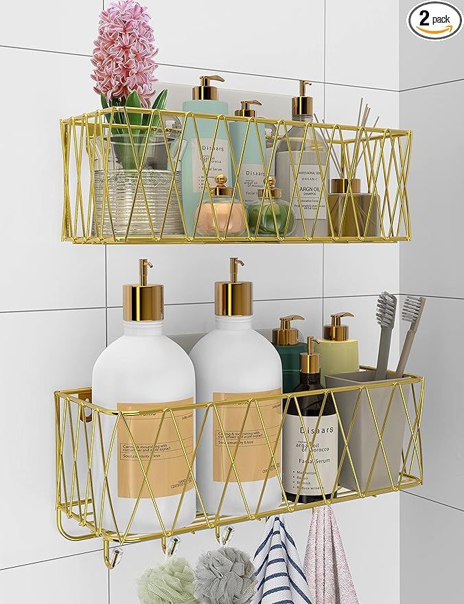 Iperlife Adhesive Shower Caddy Basket Shelf, Bathroom Shampoo Organizer Shelves, Kitchen Storage ... | Amazon (US)