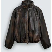 Zara - Washed Leather Effect Jacket - Brown - L - Man | Zara UK