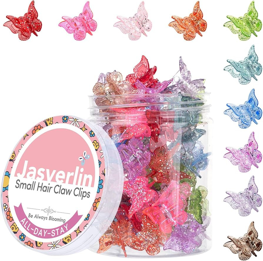 Glitter Mini Butterfly Hair Claw Clips, Sparkly Colorful Hair Accessories for Girls and Women - 9... | Amazon (US)
