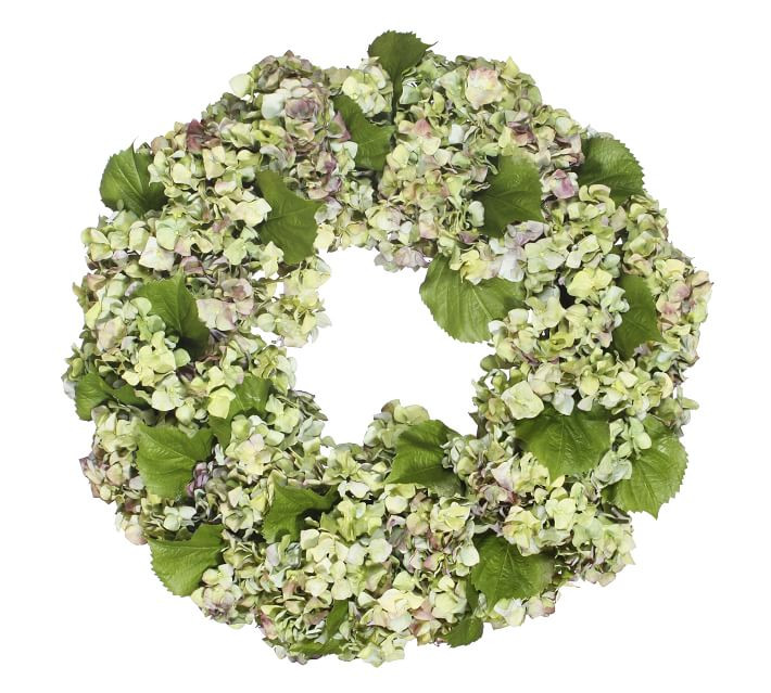 Faux Mixed Hydrangea Wreath, White/Green, 24" | Pottery Barn (US)