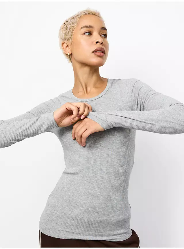 Buy Grey Thermal Ribbed Long Sleeve Top L | Thermals | Tu | Tu Clothing