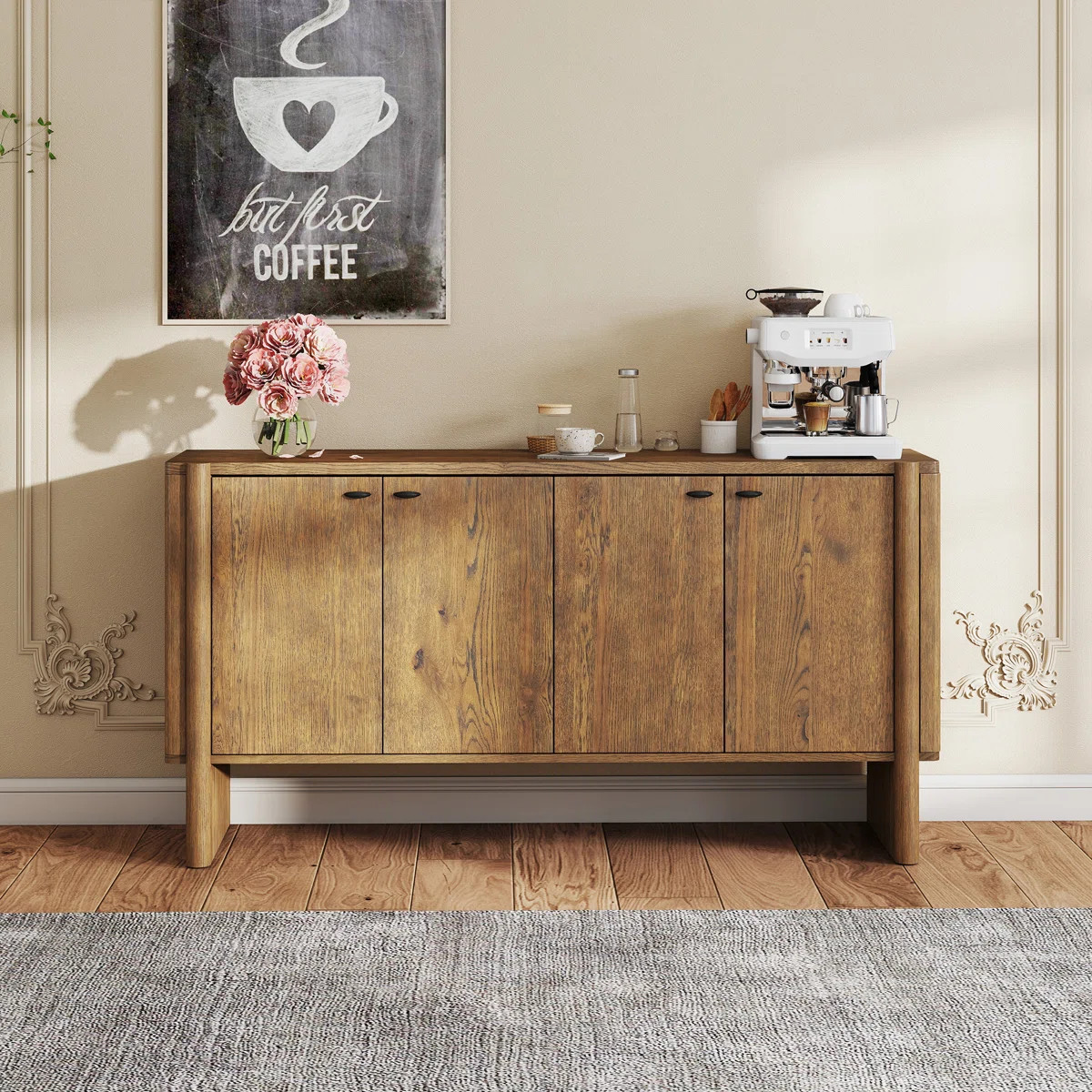 Buffet Storage Cabinet For Dining Room, Kitchen, Wood 4-Door Sideboard With 4 Compartments | Wayfair North America
