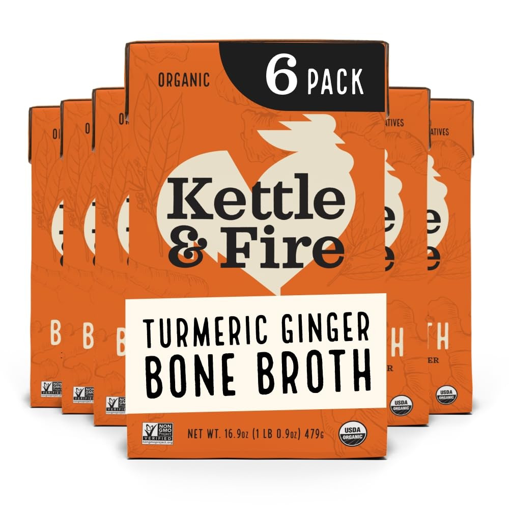 Kettle and Fire Turmeric Ginger Chicken Bone Broth, Keto, Paleo, Whole 30 Approved, Gluten Free, ... | Amazon (US)