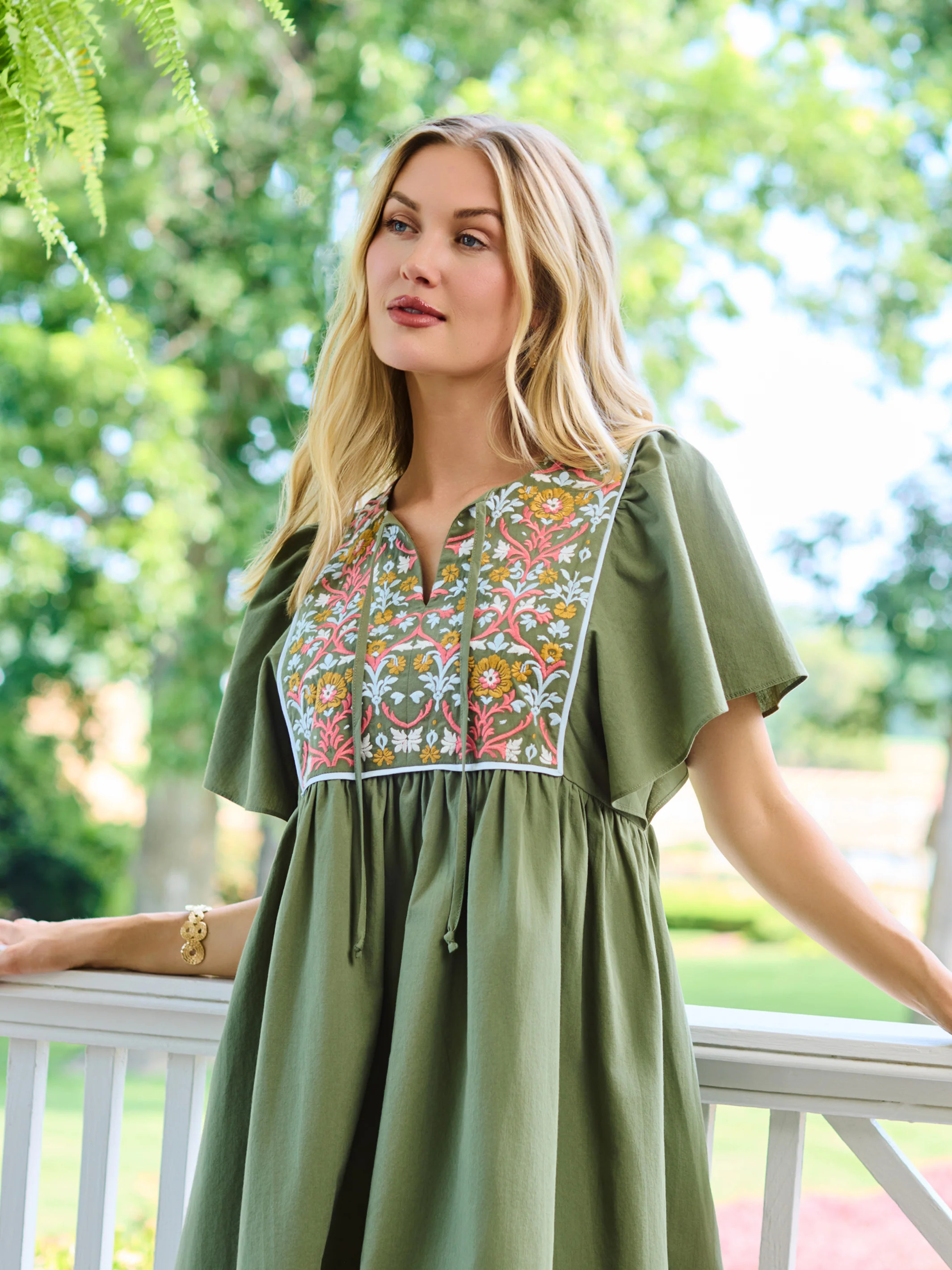 Piper Embroidered Dress | Olive | Mary Square