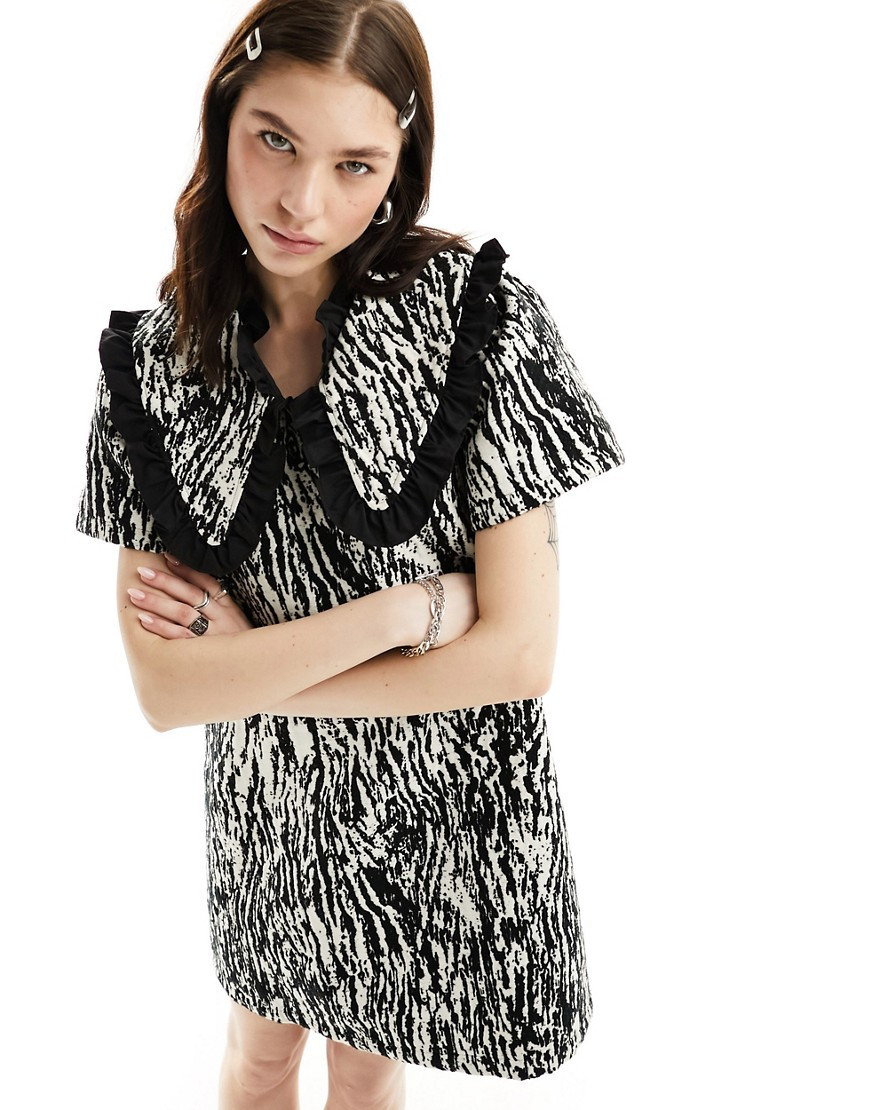 Ghospell contrast collar jacquard mini dress in zebra print-Multi | ASOS (Global)