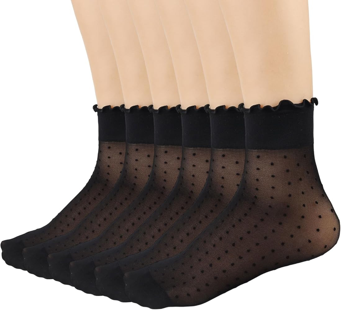 Mcool Mary 12 Pairs Women's Sheer Ruffle Socks Nude Stocking Summer Ultra Thin Cool See Through S... | Amazon (US)