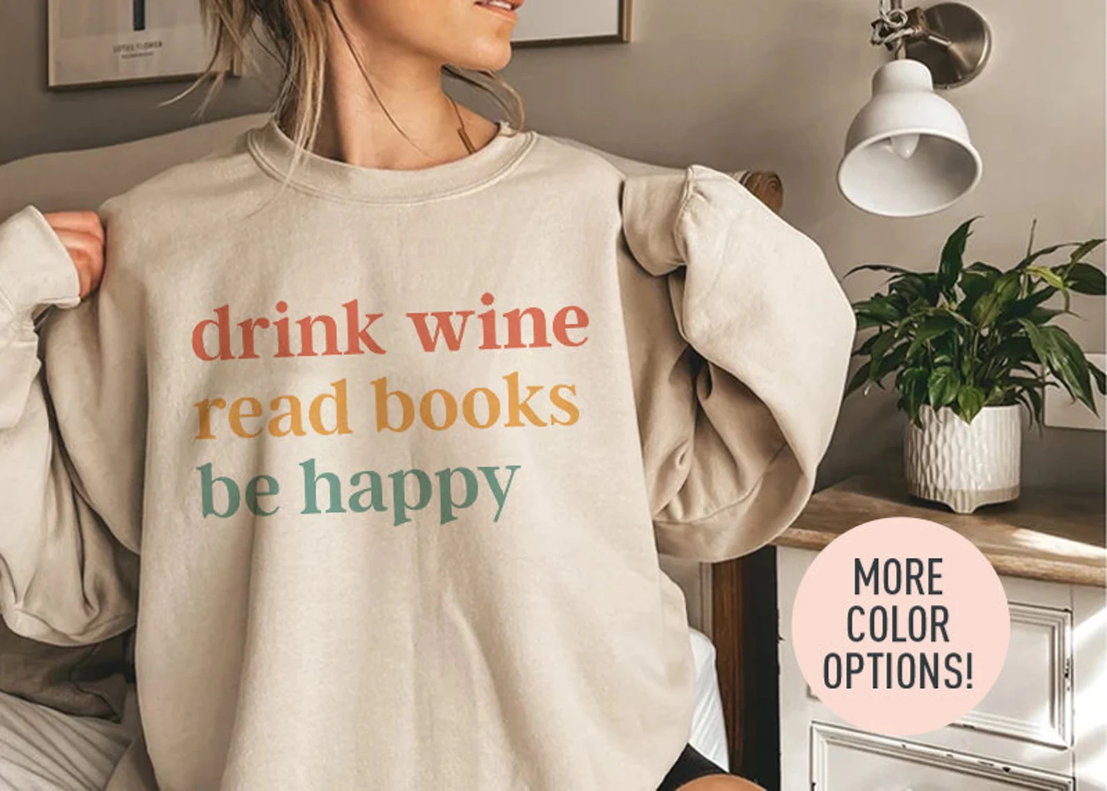Drink Wine Read Books Be Happy Crewneck Sweatshirt, Wine Sweatshirt, Wine Lover, Book Lover, My L... | Etsy (US)