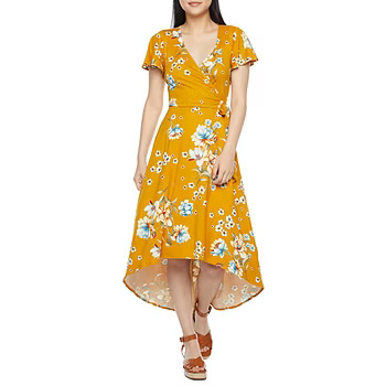 by&by Juniors Short Sleeve Floral High-Low Wrap Dress | JCPenney