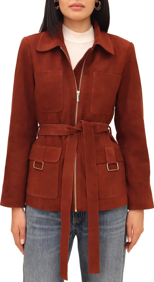Bagatelle Tie Belt Genuine Suede Utility Jacket | Nordstrom | Nordstrom