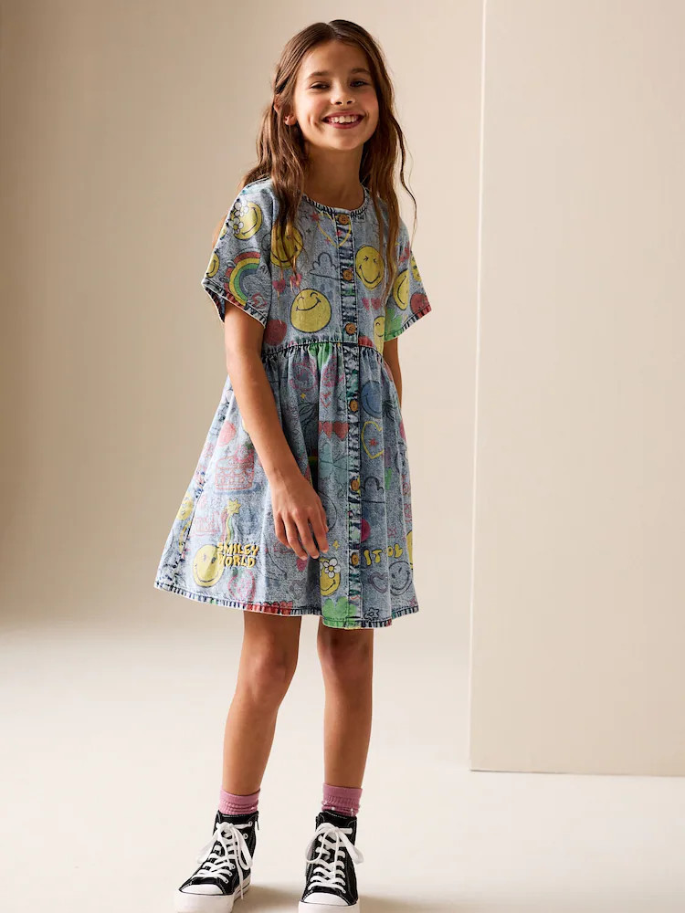 Blue Denim Button Through Smiley Dress (3-16yrs) | Next US
