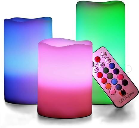 LED Multi Colored Flameless Candles Battery Operated, 3 Round Ivory Wax with Multi-Function Timer... | Amazon (US)